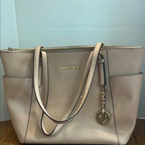 Michael Kors Tan Tote Bag with Signature MK Charm 11 1/2 x 14 x 4 1/2